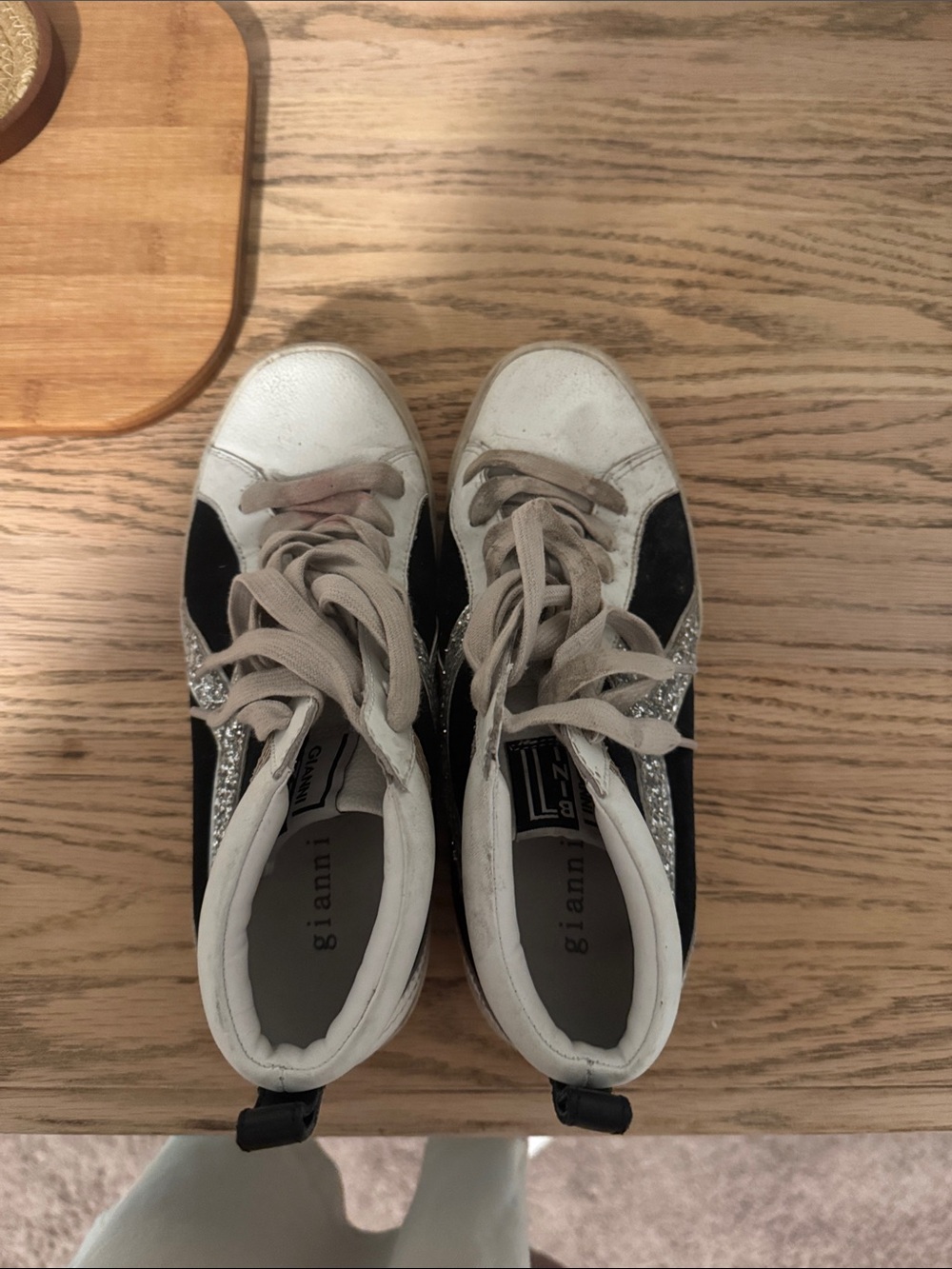 Gianni Bini Black and White Sneakers with Silver Glitter Stripe